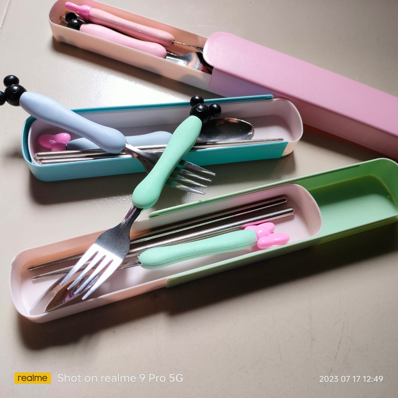 Picture of Travel Spoon Fork Chopstick Cutlery Portable Dinnerware Kit 4 PCS set Lunch Tableware With Box Set 401 Stainless Steel Kitchen Accessories