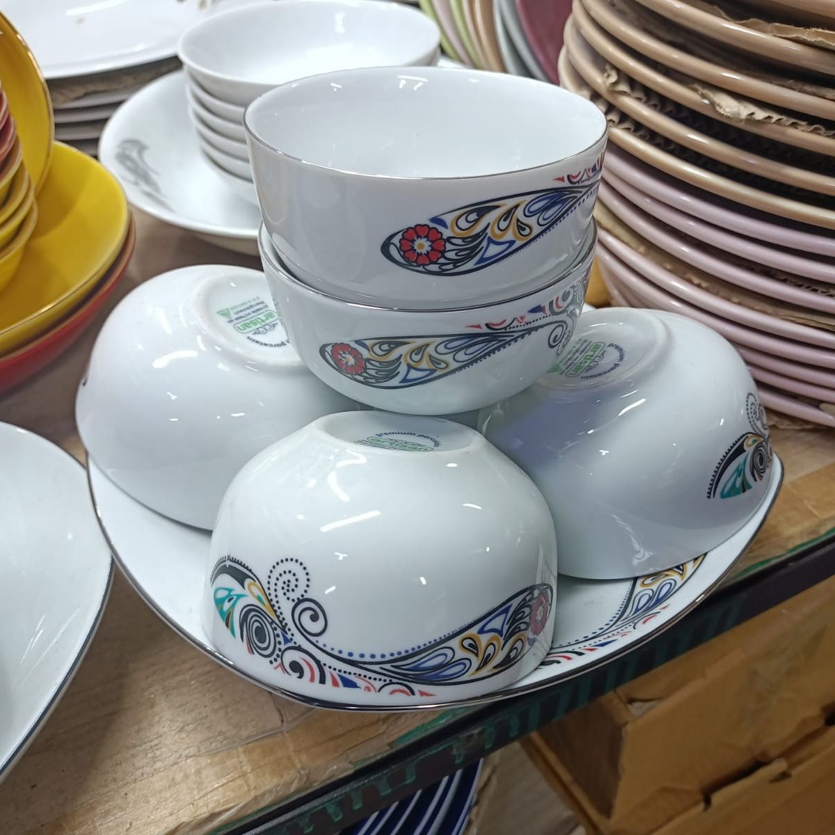 Picture of 7/5  Pcs Sweet Bowl Set Including Serving Dish , Oven Proof porcelain Ceramic  Snack Bati Set, Firni Set & bati, Soup & Firni Bati