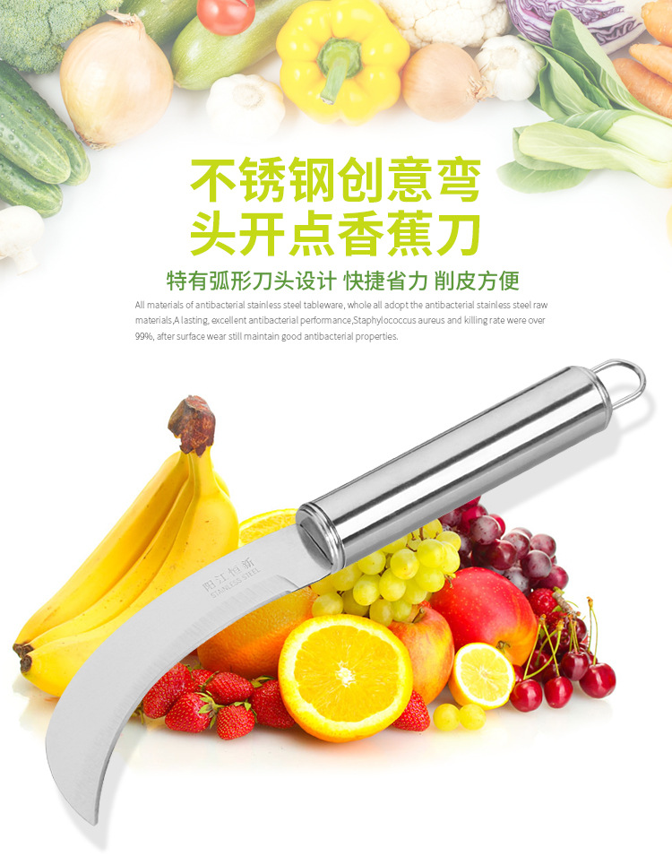 Picture of cute Stainless steel fruit pineapple  steel handle peel banana small curved blade sharp peeling melon fruit vegetable cutter