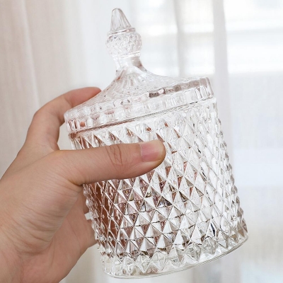 Picture of 350ml Crystal Diamond Faceted Jar with Crystal Lid,Suitable as A Candy Bow