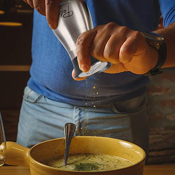 Picture of Cute Salt and Pepper Stainless Steel Glass Bottom Spice Dispenser