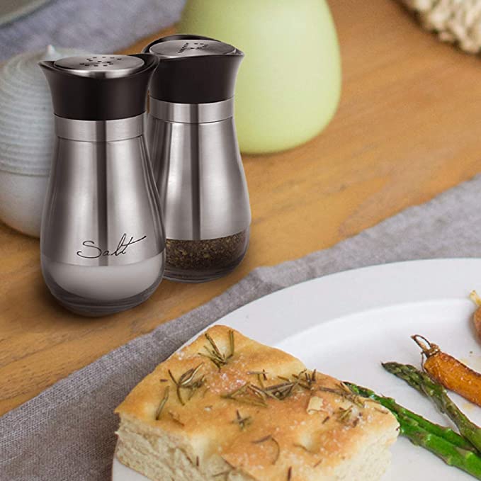 Picture of Cute Salt and Pepper Stainless Steel Glass Bottom Spice Dispenser
