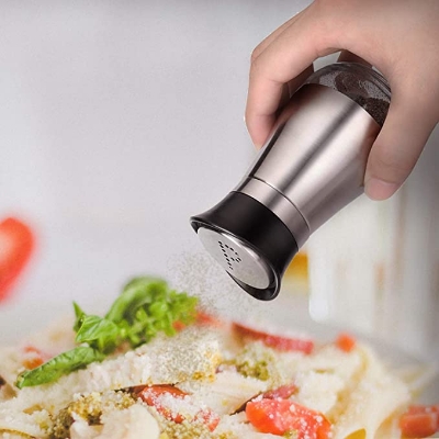 Picture of Cute Salt and Pepper Stainless Steel Glass Bottom Spice Dispenser