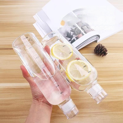 Picture of Ins Transparent Bottle 500ml  Large Capacity food grade plastic Water Bottle with Time Marker Water Drink Milk Juice Travel Cup