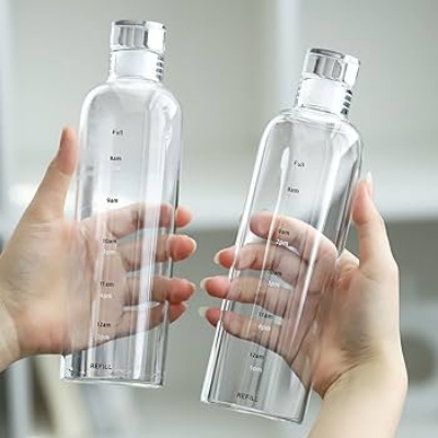 Picture of Ins Transparent Bottle 500ml  Large Capacity food grade plastic Water Bottle with Time Marker Water Drink Milk Juice Travel Cup