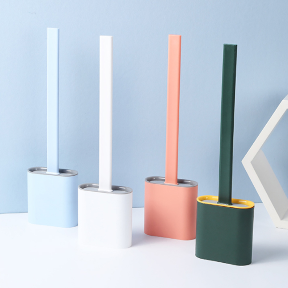 Picture of toilet cleaning brush Water leak proof with silicone base toilet flat head flexible soft with quick drying holder set - Minimalistic Sophistication