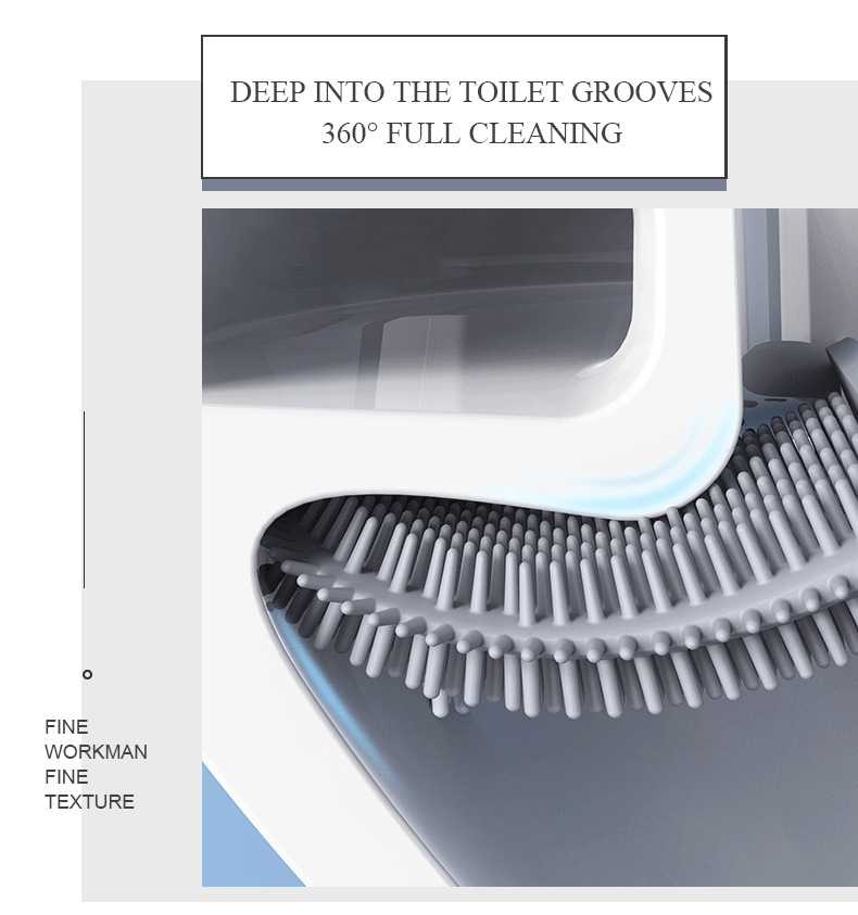 Picture of toilet cleaning brush Water leak proof with silicone base toilet flat head flexible soft with quick drying holder set - Minimalistic Sophistication