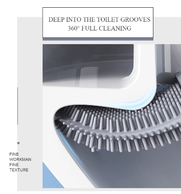 Picture of toilet cleaning brush Water leak proof with silicone base toilet flat head flexible soft with quick drying holder set - Minimalistic Sophistication
