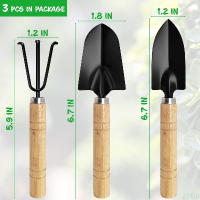 Picture of 3PCS Gardening Tool Set Hand Planting Mini Wood Handle Shovel Spade Trowel Gardening Tools For Flowers Succulent Tranplanting
