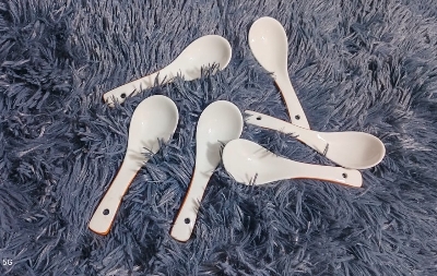 Picture of Plain White Ceramic Spoon (6 pcs) Kis Soup Spoon, Korean Chinese Rice Scoop Ice Cream Ladle, Porcelain Dinner Spoon - Minimalistic Sophistication