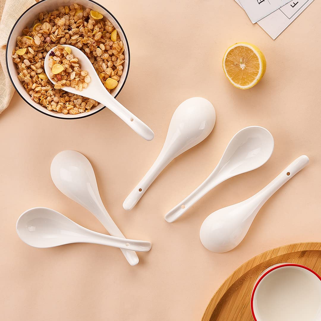 Picture of Plain White Ceramic Spoon (6 pcs) Kis Soup Spoon, Korean Chinese Rice Scoop Ice Cream Ladle, Porcelain Dinner Spoon - Minimalistic Sophistication