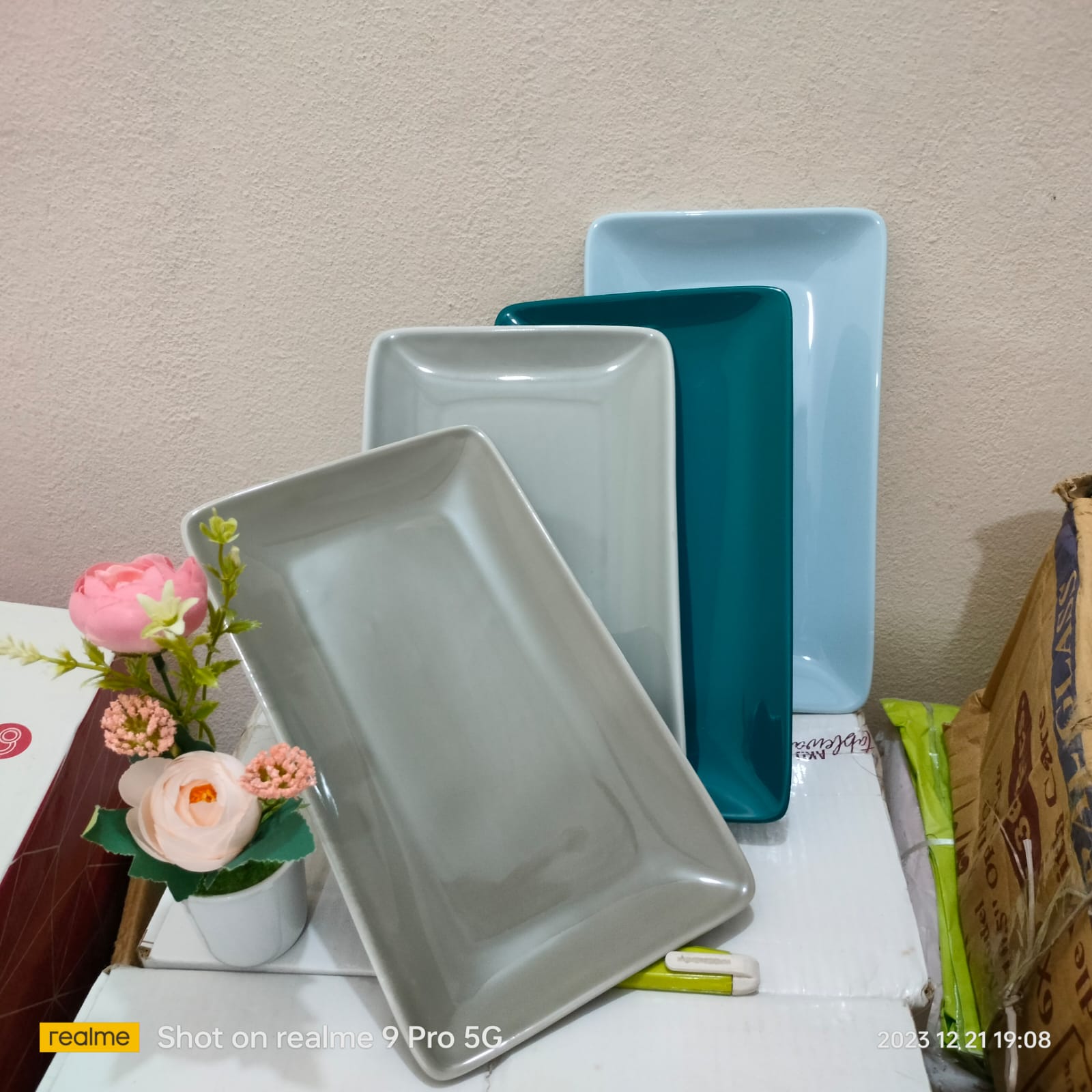 Picture of ceramic Serving Platter, 10” Rectangular Plates Serving Tray Porcelain Platters for Parties, Sushi, Dessert Microwave and Dishwasher Safe