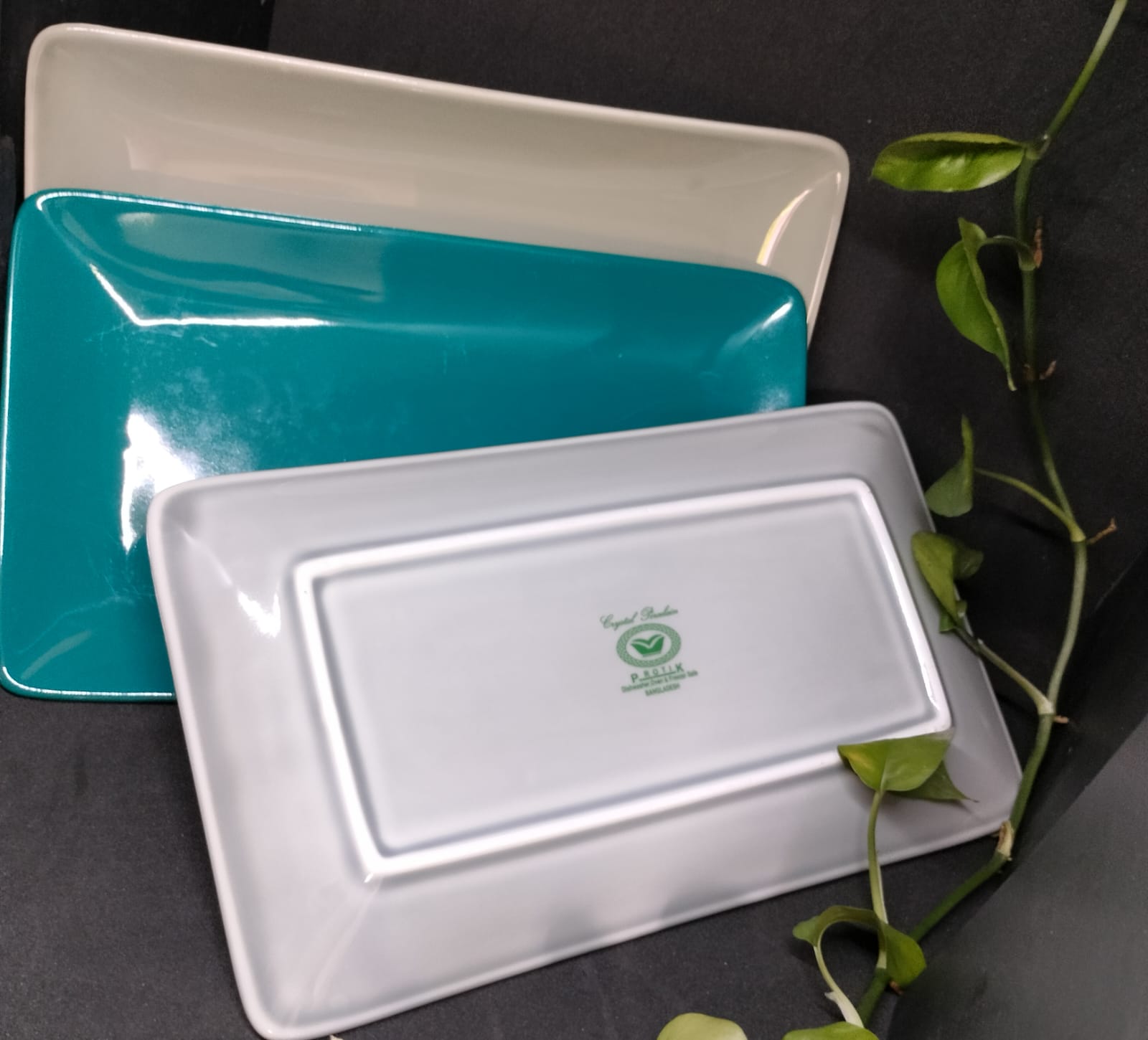 Picture of ceramic Serving Platter, 10” Rectangular Plates Serving Tray Porcelain Platters for Parties, Sushi, Dessert Microwave and Dishwasher Safe