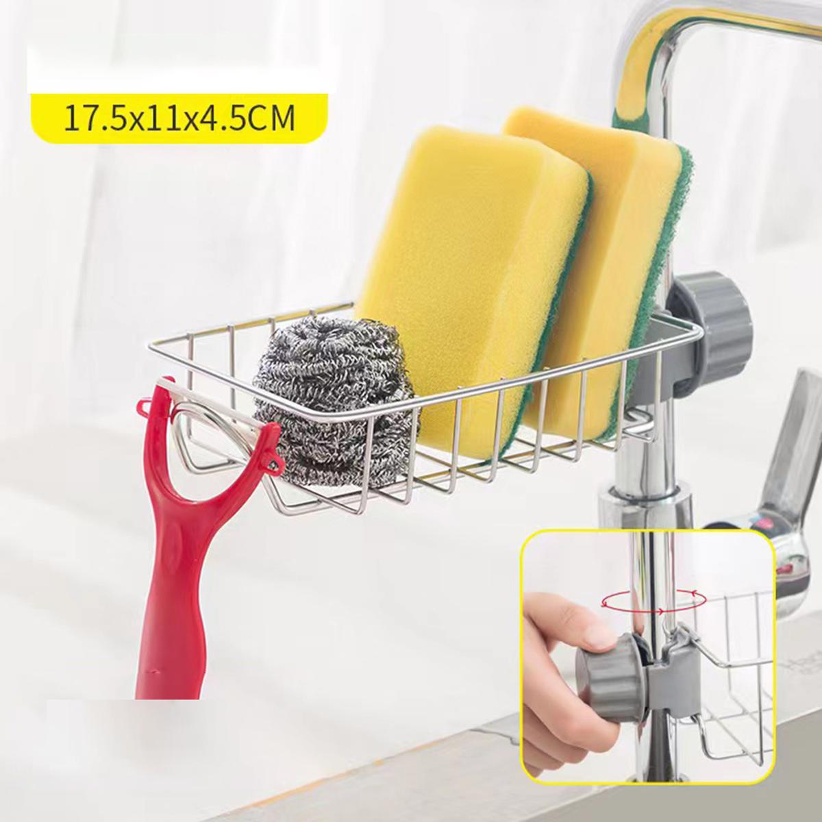 Picture of Adjustable Sink Drain Rack Sponge Storage Faucet Holder Soap Drainer Shelf Basket Organizer Kitchen Bathroom Accessories