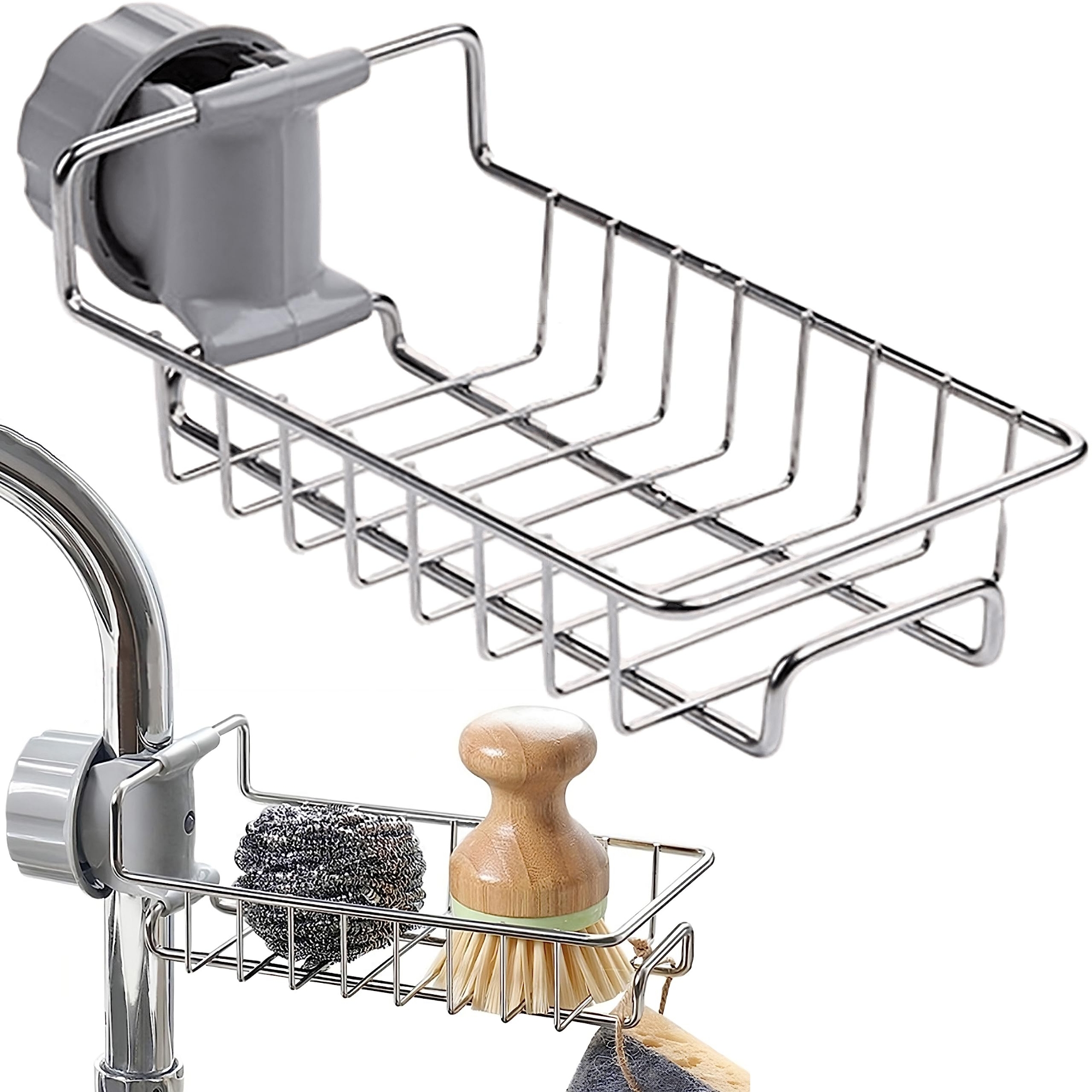 Picture of Adjustable Sink Drain Rack Sponge Storage Faucet Holder Soap Drainer Shelf Basket Organizer Kitchen Bathroom Accessories