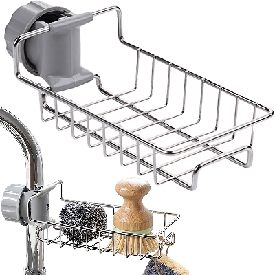 Picture of Adjustable Sink Drain Rack Sponge Storage Faucet Holder Soap Drainer Shelf Basket Organizer Kitchen Bathroom Accessories