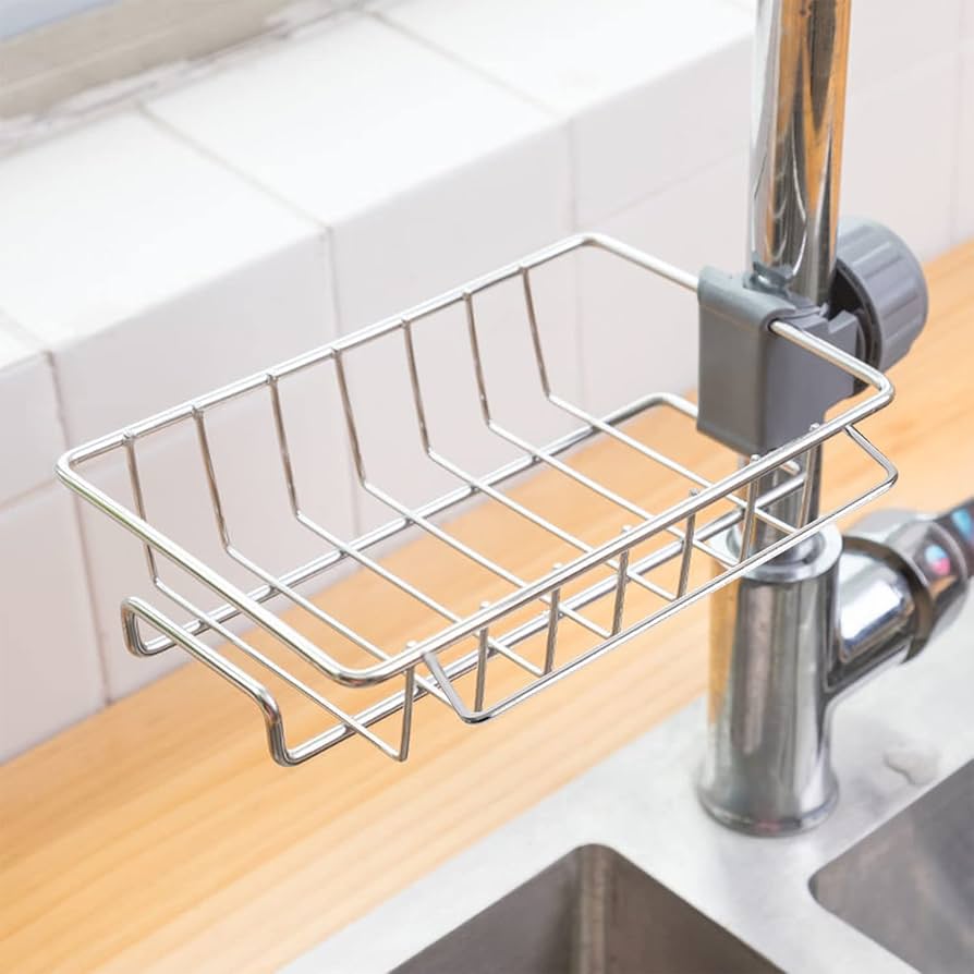Picture of Adjustable Sink Drain Rack Sponge Storage Faucet Holder Soap Drainer Shelf Basket Organizer Kitchen Bathroom Accessories