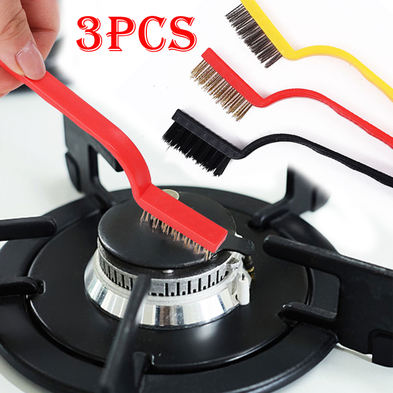 Picture of 3Pcs/Set 7 inches Stainless Steel Brush Brass Cleaning Brush Polishing Rust Remover Metal Wire Brush Cleaning Tool Family