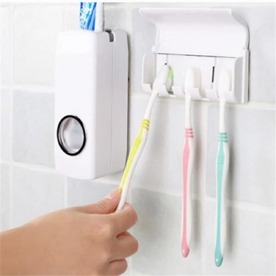 Picture of ABS Toothbrush Holder Universal Wall Mounted Tooth Brush Organizer With Automatic Toothpaste Dispenser
