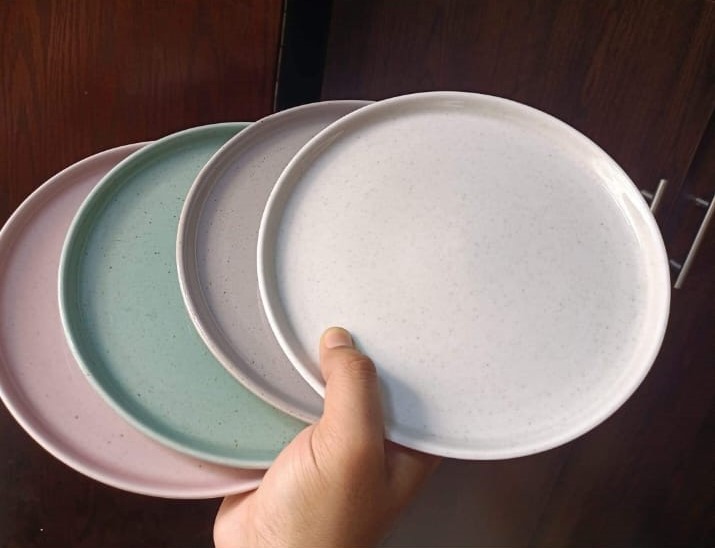 Picture of Nordic Style 8 Inch Marble Ceramic Dish Round  Plate Porcelain Dessert Steak Pasta Salad Snack Cake Serving Tray