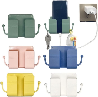 Picture of Mobile Phone Charging Hanging Holder Multifunction Wall Mounted Plug Bracket Remote Control Mounted Storage Box