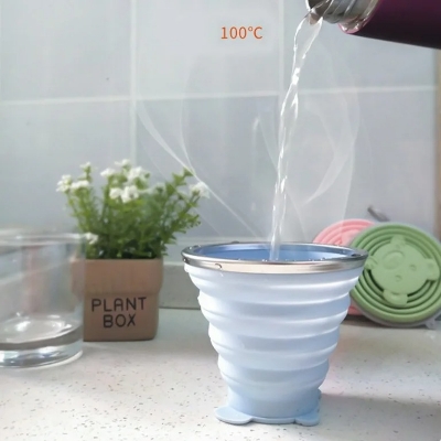 Picture of 200ml Folding Cups BPA FREE Food Grade Water Cup Travel Silicone Retractable Coloured Portable Outdoor Coffee Handcup