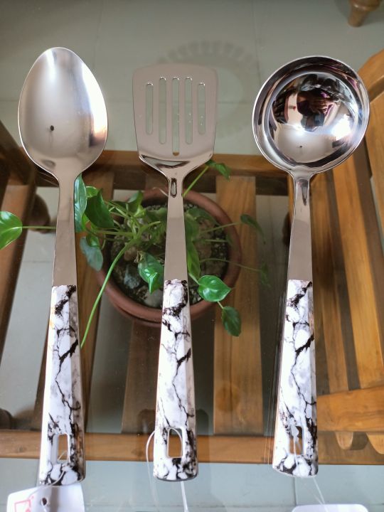 Picture of 3 Pcs Curry Spoon Set Steel and Marble Design Plastic Handle