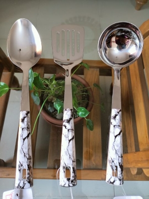 Picture of 3 Pcs Curry Spoon Set Steel and Marble Design Plastic Handle