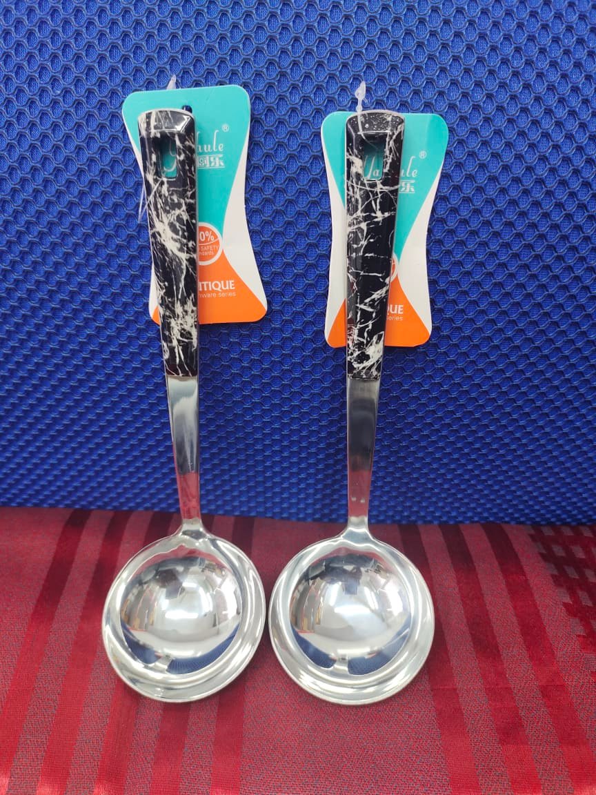 Picture of 3 Pcs Curry Spoon Set Steel and Marble Design Plastic Handle
