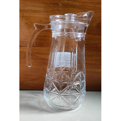 Picture of DELISOGA Deli Glassware Crystal Clear Glass Water Jug And Juice Jug And Pitcher With Plastic Lid,Water Jug/ glass juice jar- 1.8 Litre