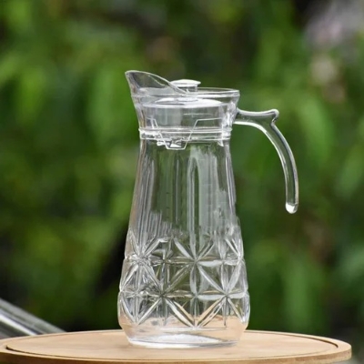 Picture of DELISOGA Deli Glassware Crystal Clear Glass Water Jug And Juice Jug And Pitcher With Plastic Lid,Water Jug/ glass juice jar- 1.8 Litre
