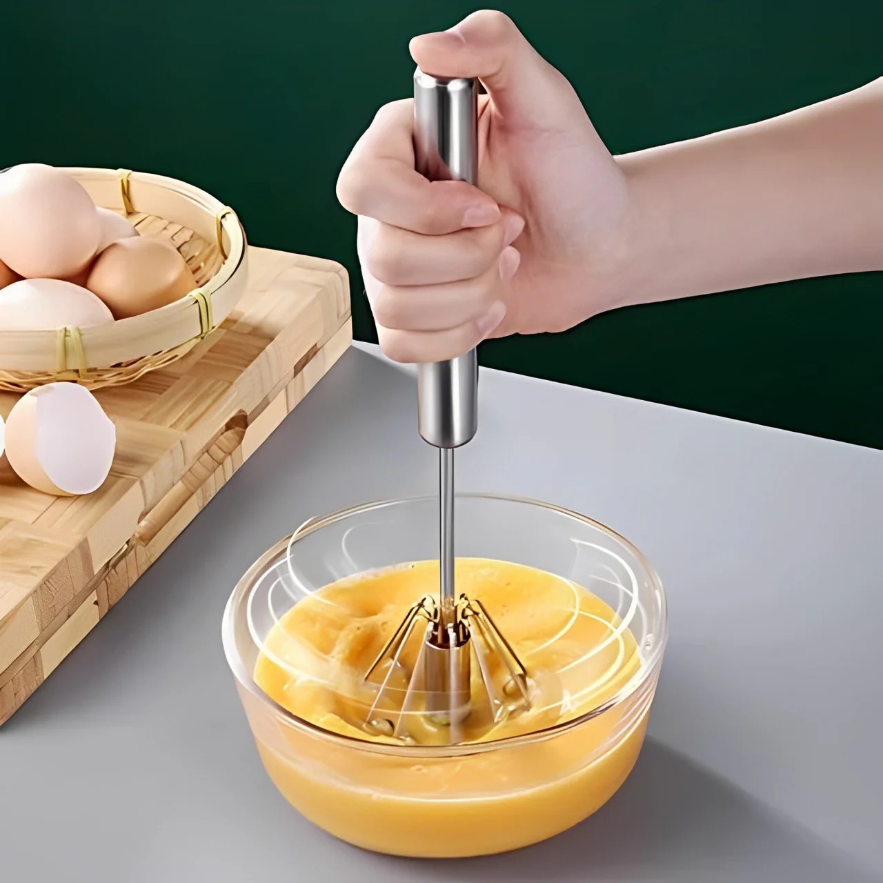Picture of Hand Pressure Semi-automatic Egg Beater 304 Stainless Steel Kitchen Mixer Machine Whisk Manual Blender Cooking Accessory