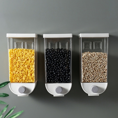 Picture of Kitchen Dry Food Storage Box Wall Mounted Cereal Dispenser Easy Press Container Kitchen Plastic Grain Organizer Canister