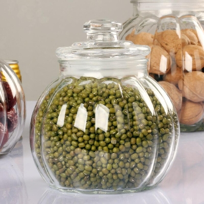 Picture of 1500 ml Pumpkin-shaped Glass Storage Jar Moisture-proof Sealed Tea Canister Candy Coffee Bean Storage Jar Kitchen Food Container Decor