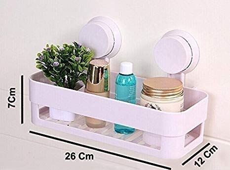Picture of Plastic Vacuum Suction Shelf Wall Mounted Plastic Storage Rack Suction Bathroom Shelf Washroom Kitchen Toilets Shower Shampoo Storage Holder
