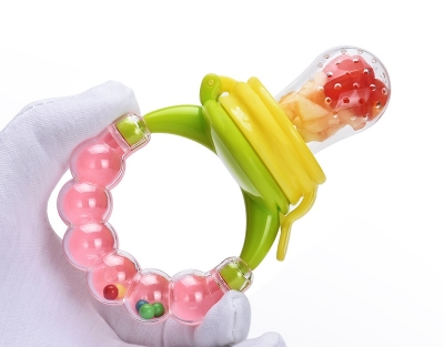 Picture of Baby Pacifier Food Feeder Silicone Fresh Fruit Milk Nibbler Feeding Safe Nipple Teat Pacifier Bottles with Rattles Bell