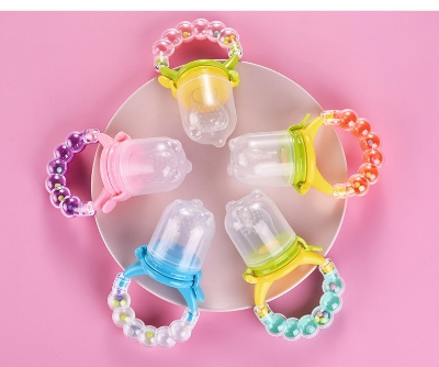 Picture of Baby Pacifier Food Feeder Silicone Fresh Fruit Milk Nibbler Feeding Safe Nipple Teat Pacifier Bottles with Rattles Bell