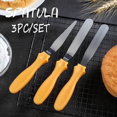 Picture of Butter Cake Cream Knife Spatula for Cake Bread 3pcs/set Stainless Steel Smoother Icing Frosting Spreader Fondant Pastry Cake