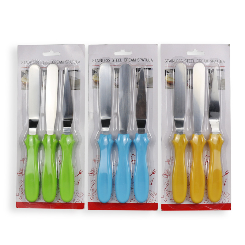 Picture of Butter Cake Cream Knife Spatula for Cake Bread 3pcs/set Stainless Steel Smoother Icing Frosting Spreader Fondant Pastry Cake
