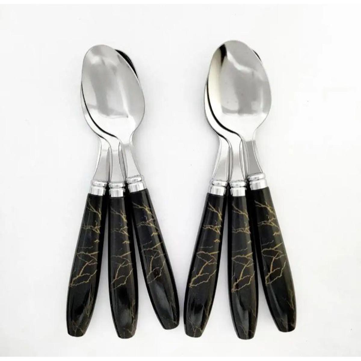 Picture of cha-camoch Stainless Steel Tea Spoon Set/SS Spoon With Ceramic Design Plastic Handel (6 pcs set)