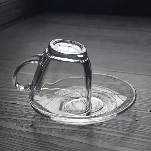 Picture of Glass Square Tea Cup 6 pieces and Saucer 6 pieces Set - 4 kuna - Coffee Mug