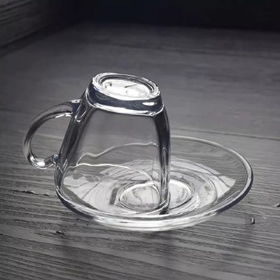 Picture of Glass Square Tea Cup 6 pieces and Saucer 6 pieces Set - 4 kuna - Coffee Mug