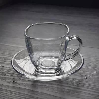 Picture of Glass Square Tea Cup 6 pieces and Saucer 6 pieces Set - 4 kuna - Coffee Mug