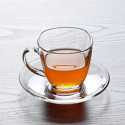 Picture of Glass Square Tea Cup 6 pieces and Saucer 6 pieces Set - 4 kuna - Coffee Mug