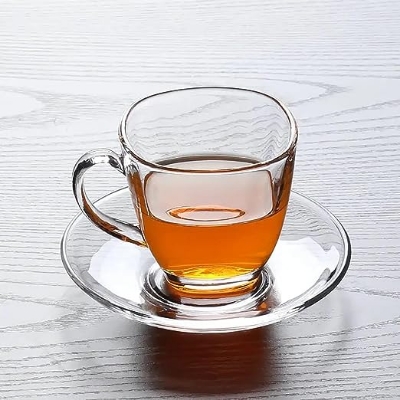 Picture of Glass Square Tea Cup 6 pieces and Saucer 6 pieces Set - 4 kuna - Coffee Mug