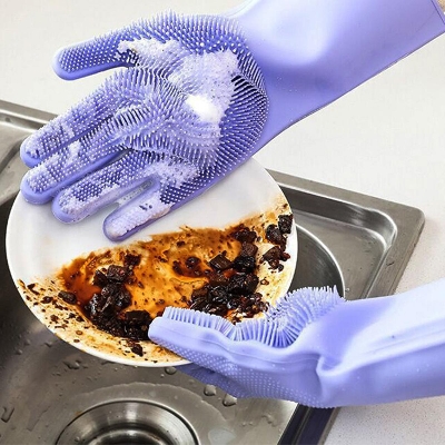 Picture of Dishwashing Cleaning Gloves Magic Silicone Rubber Dish Washing Gloves for Household Sponge Scrubber Kitchen Cleaning Tools
