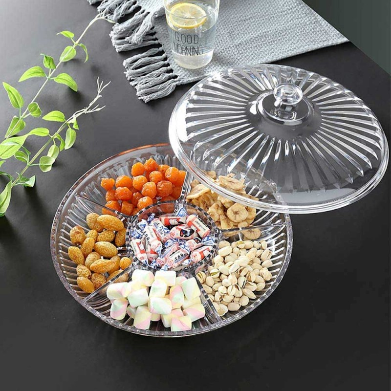 Picture of Transparent Acrylic Plate dry Fruit Plate Compartment With Cover