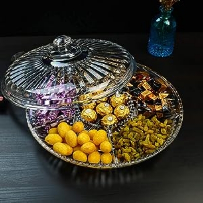 Picture of Transparent Acrylic Plate dry Fruit Plate Compartment With Cover