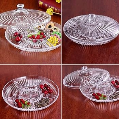 Picture of Transparent Acrylic Plate dry Fruit Plate Compartment With Cover