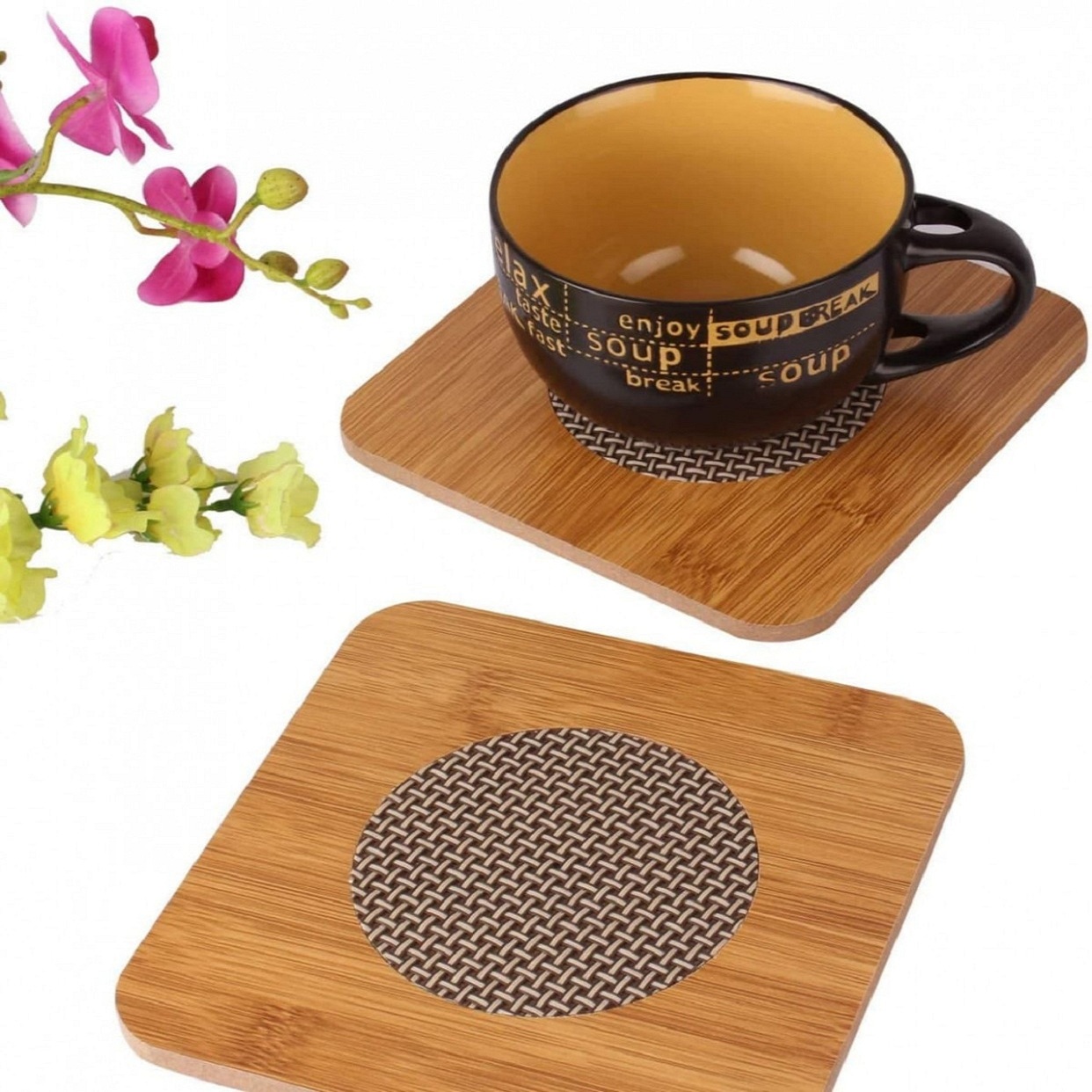 Picture of Square Shape Heating Insulation / Resistant Natural Bamboo Wooden Coaster Heat Pad